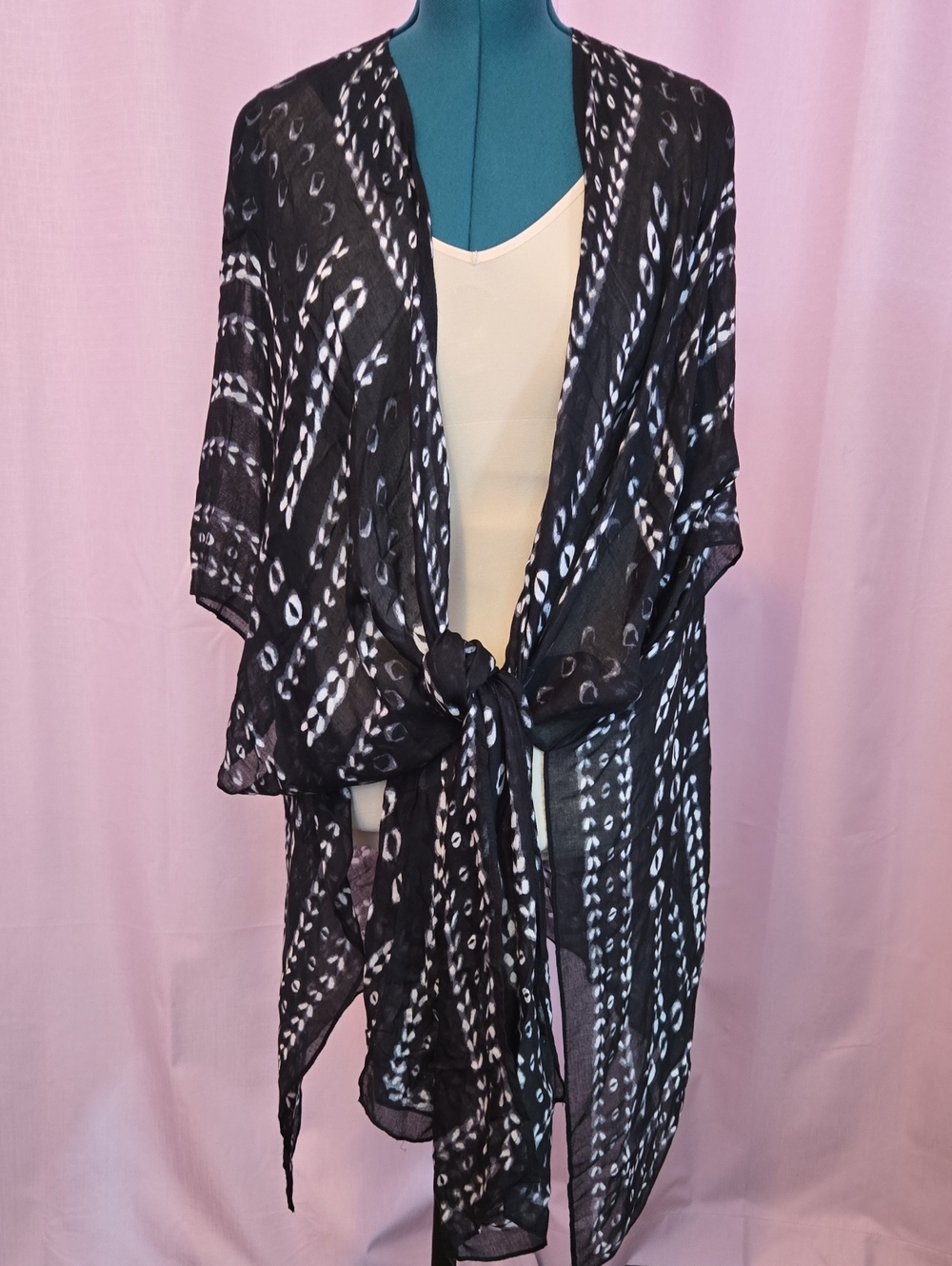 Mixit Black Sheer Kimono with White Abstract Accents